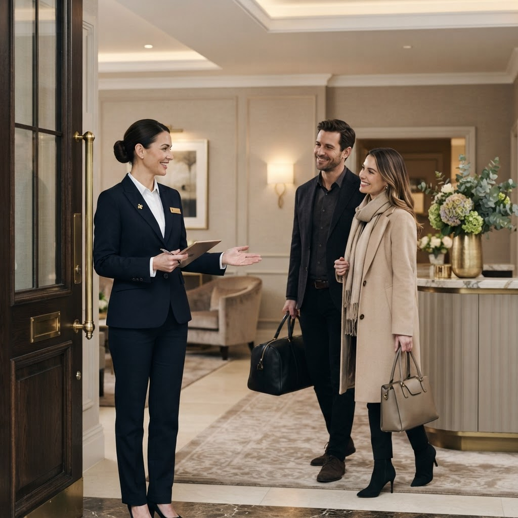 Concierge M2 Prestige accueillant des voyageurs